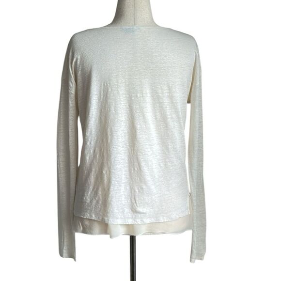 Vince Women’s Linen Silk Long Sleeve Tee Ivory – Layered Hem Size S - Picture 2 of 10
